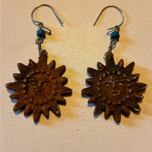 Handmade Folk Sun Earrings - Picture 2 of 2